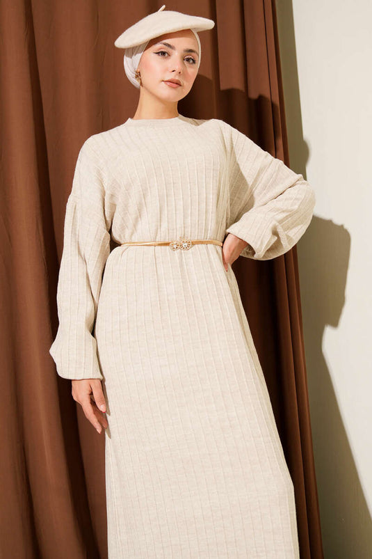 Robe ample en maille à fines rayures et pierre