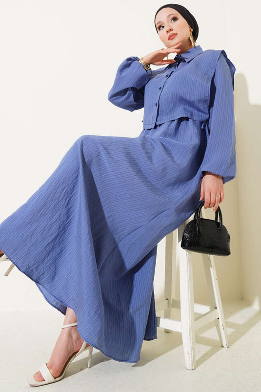 Krijtstreep Tencel Jurk Indigo