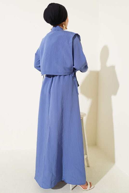 Krijtstreep Tencel Jurk Indigo