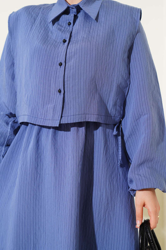 Krijtstreep Tencel Jurk Indigo