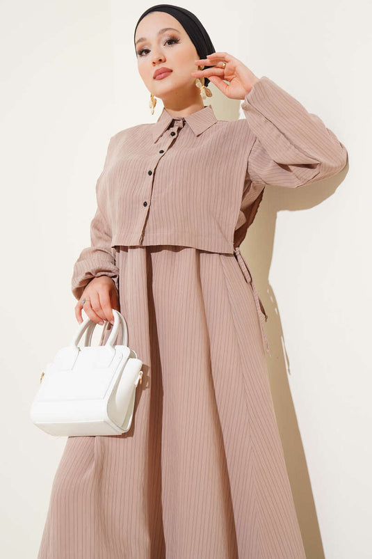 Nadelstreifen-Tencel-Kleid Latte