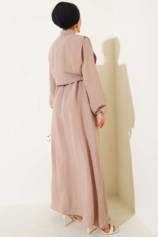 Nadelstreifen-Tencel-Kleid Latte