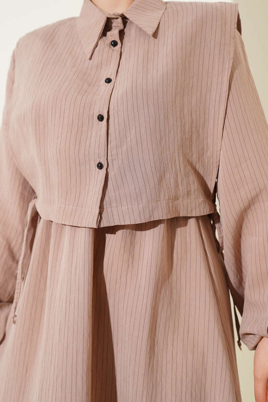 Nadelstreifen-Tencel-Kleid Latte