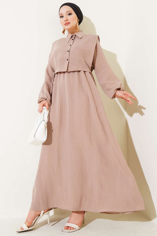 Nadelstreifen-Tencel-Kleid Latte