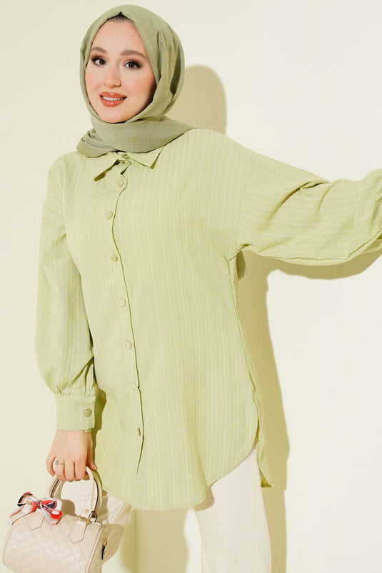 Thin Pinstriped Shirt in Pistachio Green