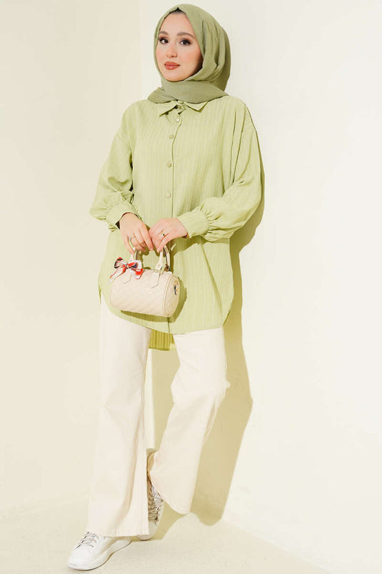 Thin Pinstriped Shirt in Pistachio Green