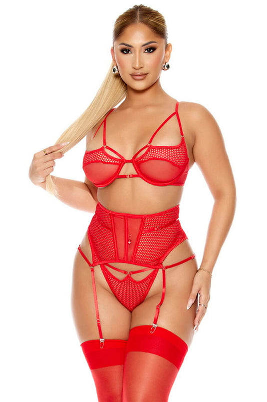 ملابس داخلية خيالية شبكية رفيعة باللون الأحمر
