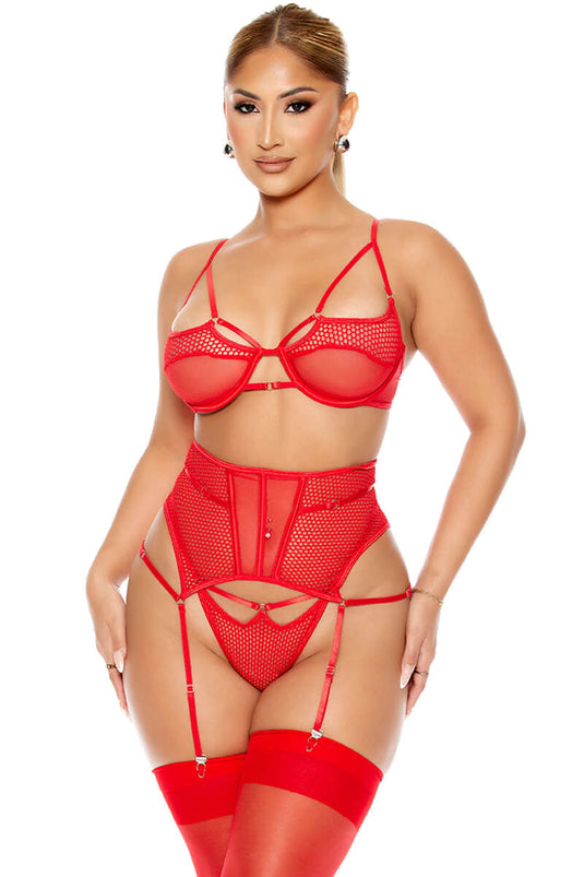ملابس داخلية خيالية شبكية رفيعة باللون الأحمر
