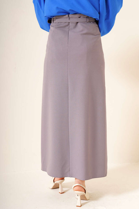 Jupe Crayon Fine Ceinturée Gris