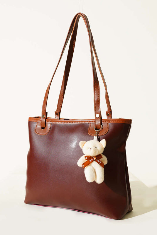 حقيبة إكسسوارات على شكل دب تيدي بمقبض رفيع، لون بني فاتح