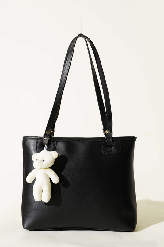 Sac à accessoires pour ours en peluche à poignées fines, noir.