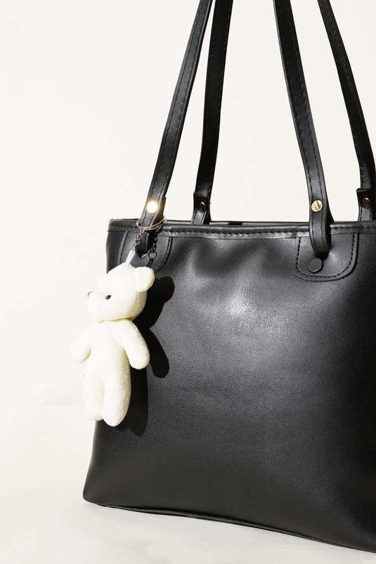 Sac à accessoires pour ours en peluche à poignées fines, noir.