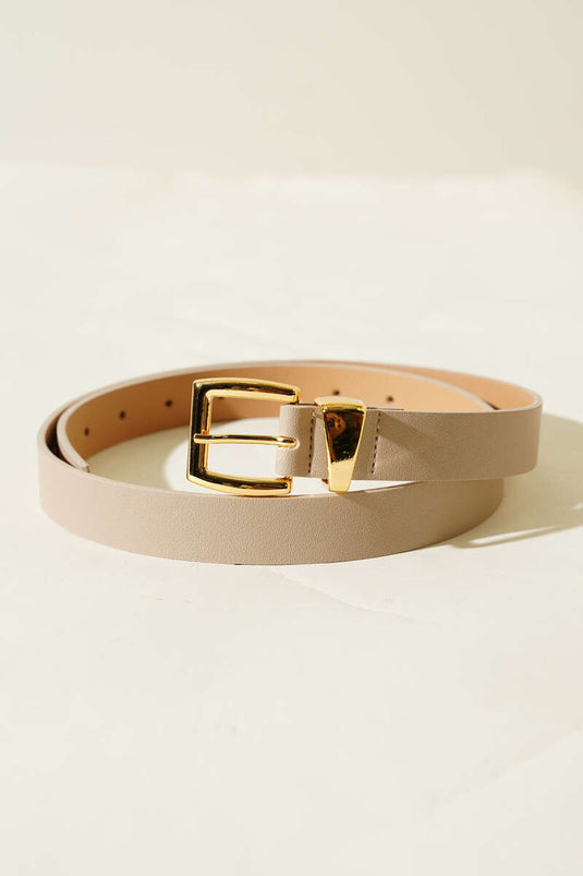 Ceinture fine en métal beige à boucle carrée