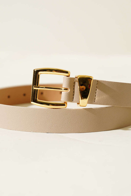 Ceinture fine en métal beige à boucle carrée