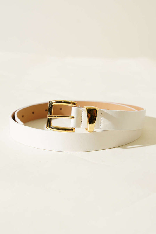 Ceinture fine à boucle carrée en métal blanc