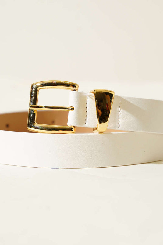 Ceinture fine à boucle carrée en métal blanc