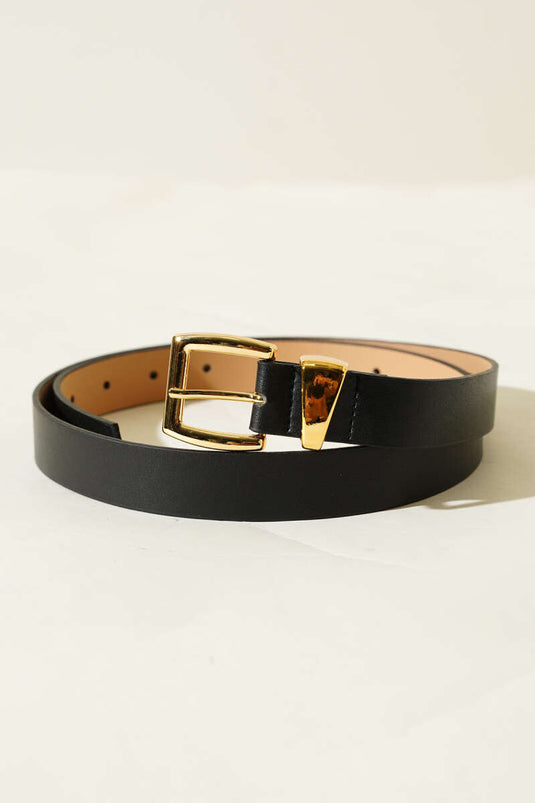 Ceinture fine en métal noir à boucle carrée