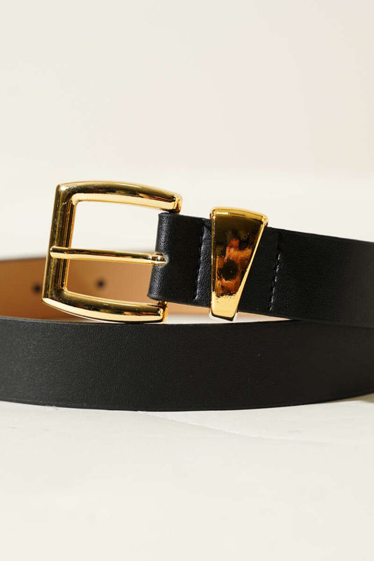 Ceinture fine en métal noir à boucle carrée