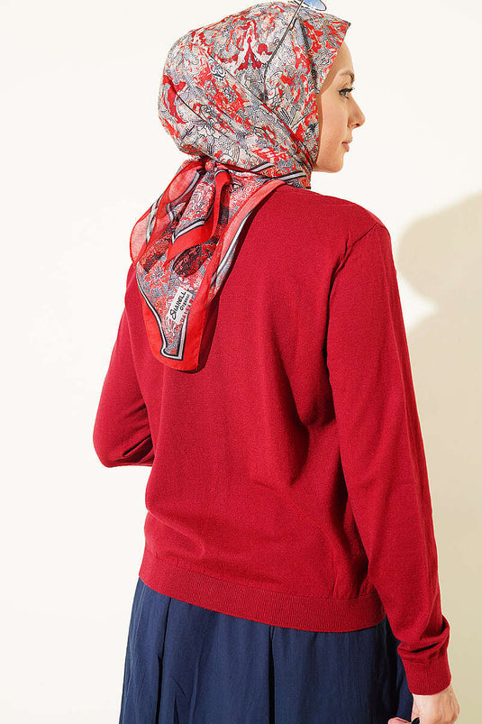 Bordeaux Dun Breisel Met Knopen Cardigan