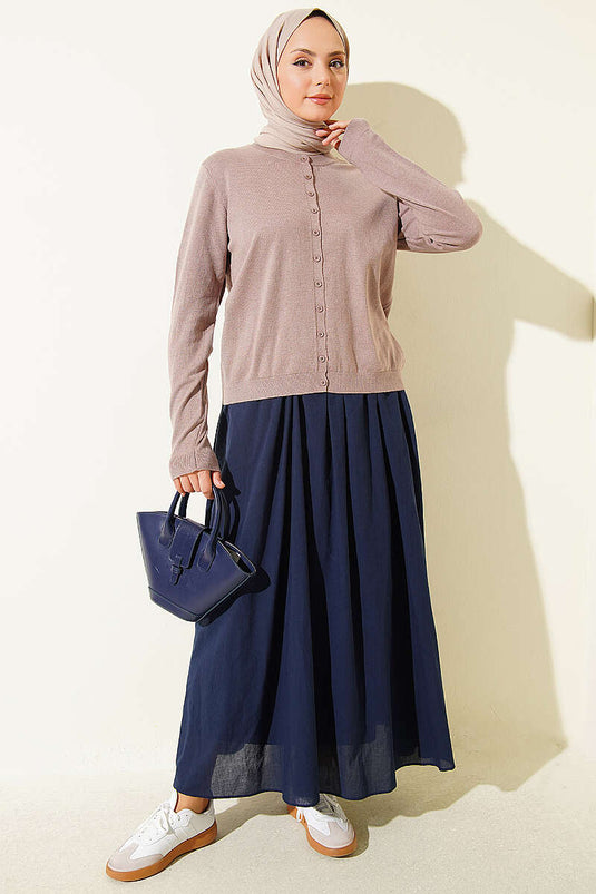Dunne Gebreide Knopjesshirt In Mink