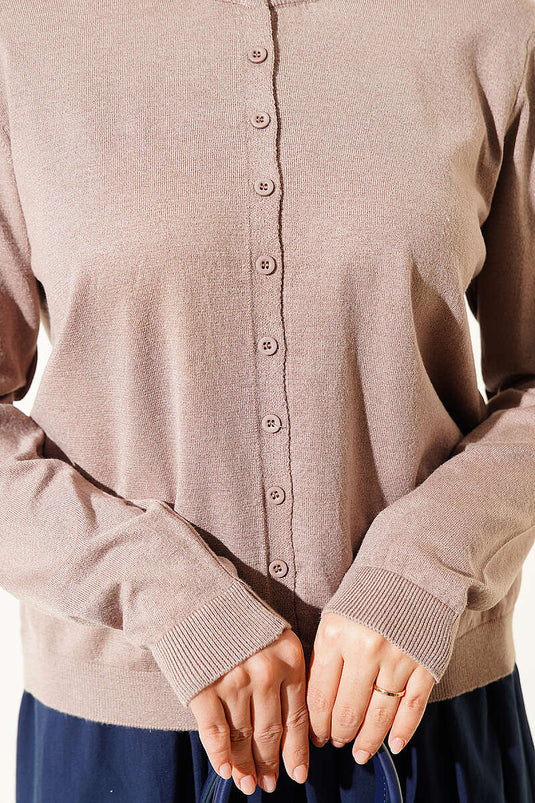 Dunne Gebreide Knopjesshirt In Mink