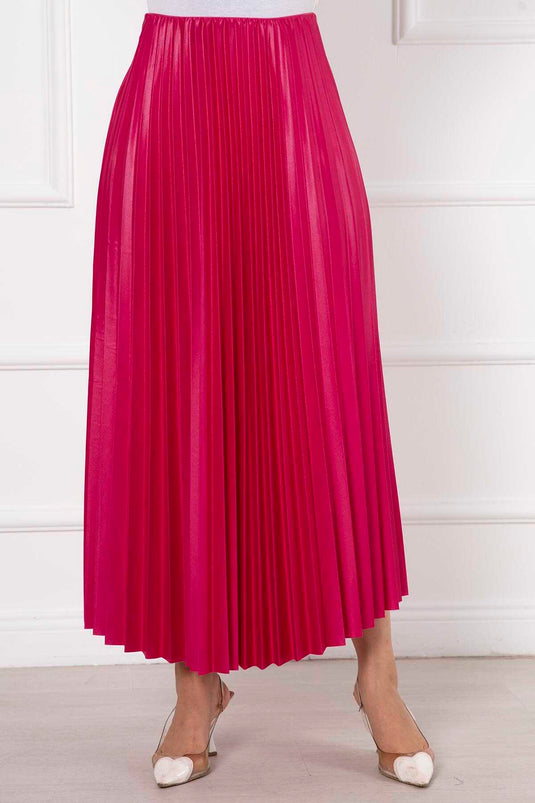 Thin Pleated Long Modest Skirt Fuchsia