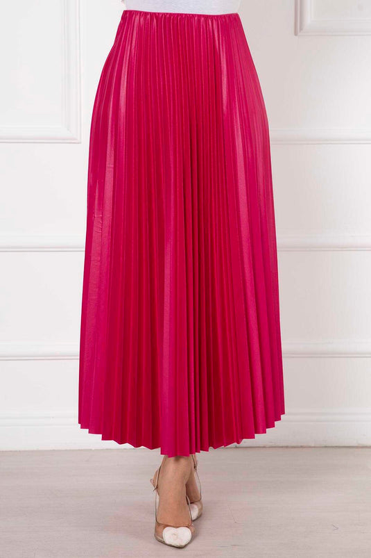 Thin Pleated Long Modest Skirt Fuchsia