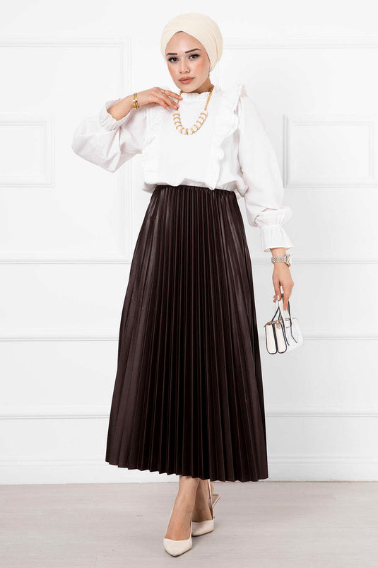 Thin Pleated Long Modest Skirt Brown