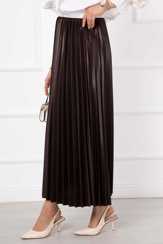 Thin Pleated Long Modest Skirt Brown