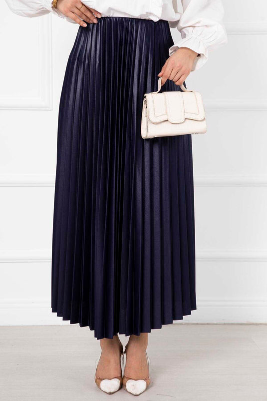 Jupe Hijab Longue Plissée Fine Bleu Marine