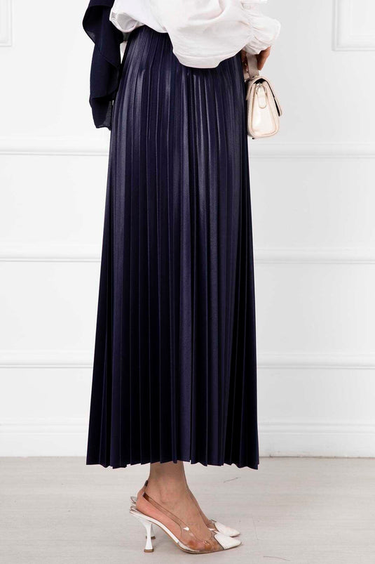 Jupe Hijab Longue Plissée Fine Bleu Marine