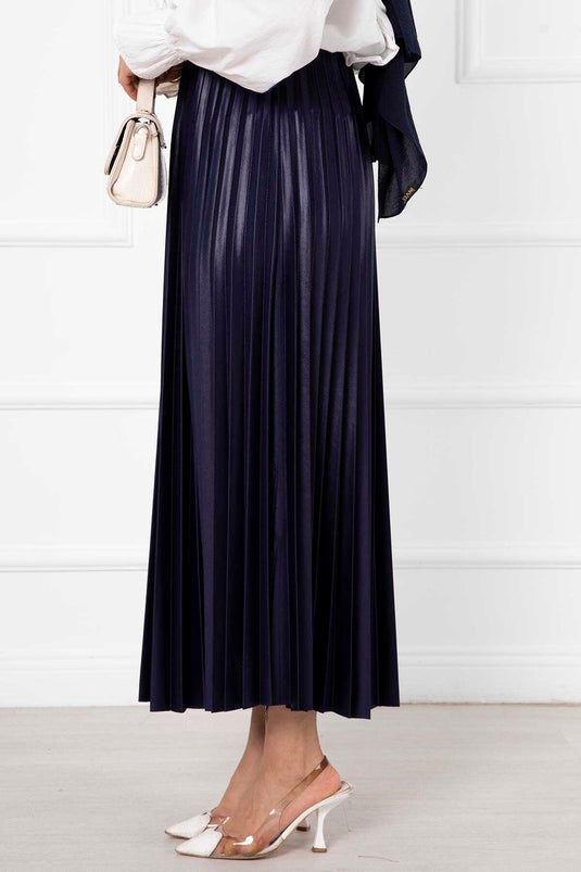 Jupe Hijab Longue Plissée Fine Bleu Marine