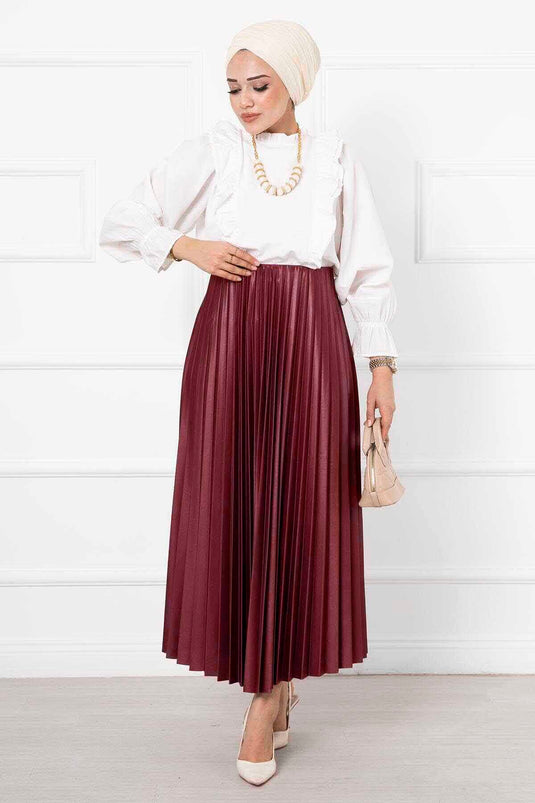 Fijne geplooide lange hijabrok, bordeauxrood