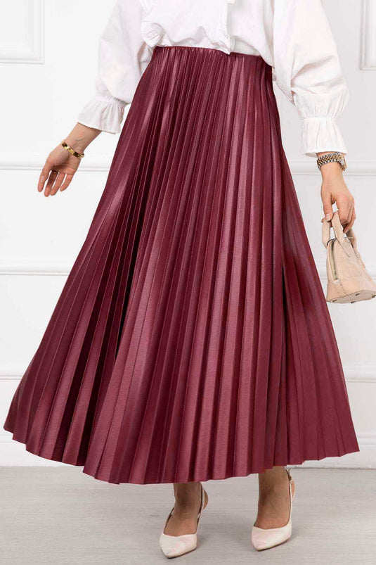 Jupe Hijab Longue Plissée Fine Rouge Claret