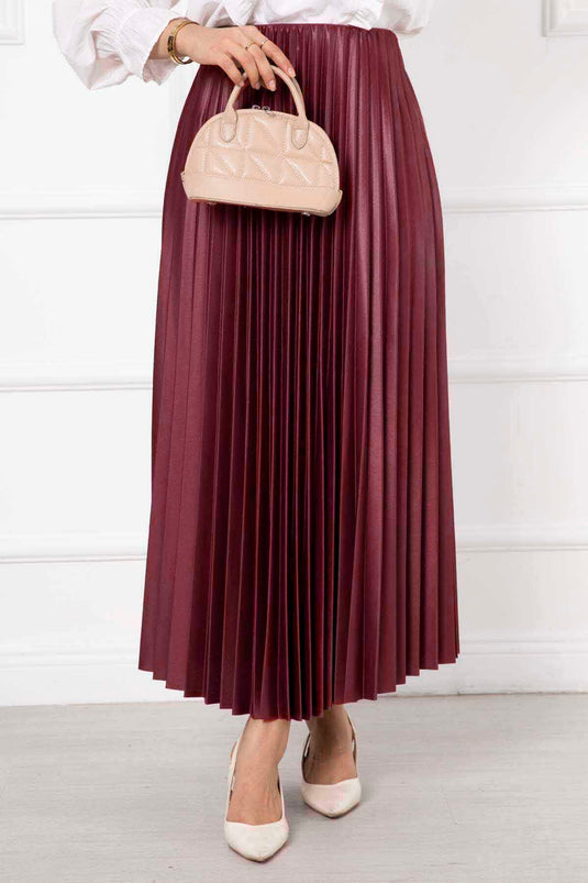 Jupe Hijab Longue Plissée Fine Rouge Claret