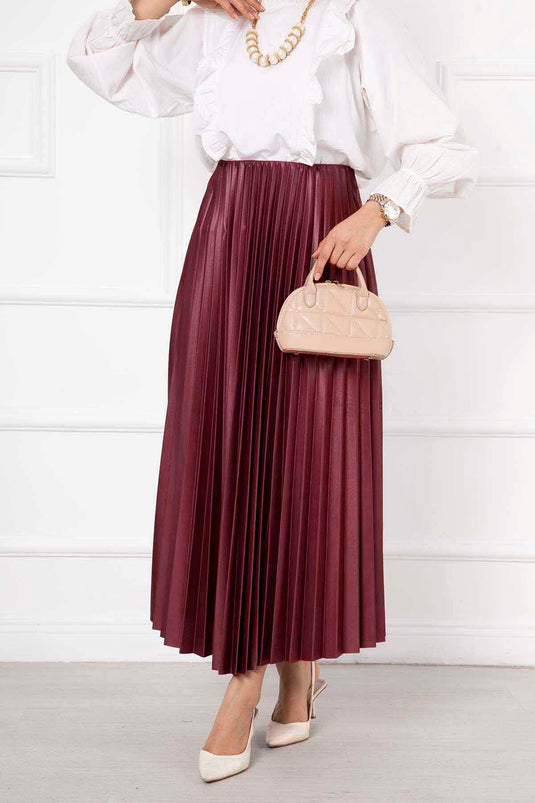 Fijne geplooide lange hijabrok, bordeauxrood