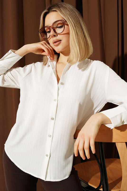 İnce Sim Çizgili Gömlek Platin