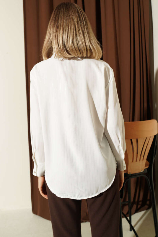 İnce Sim Çizgili Gömlek Platin