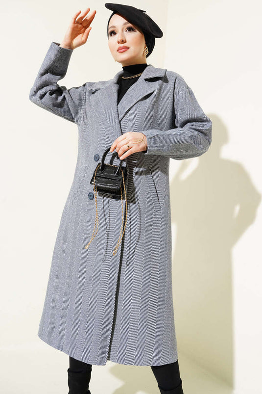 Manteau Stash Mince Rayé Zigzag Gris Fumée