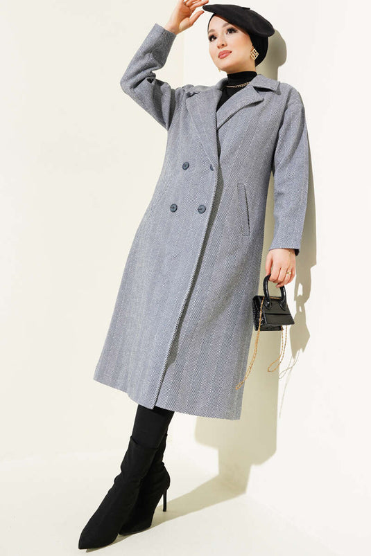 Manteau Stash Mince Rayé Zigzag Gris Fumée