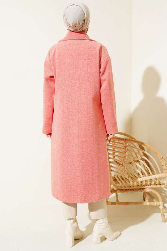 معطف رقيق مخطط ومتعرج باللون الوردي المغبر