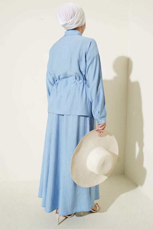 Ensemble jupe à taille froncée avec fleurs perle, bleu