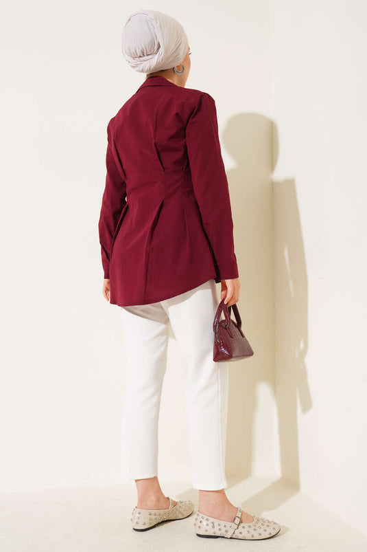 Chemise plissée à la taille avec détail perlé, bordeaux
