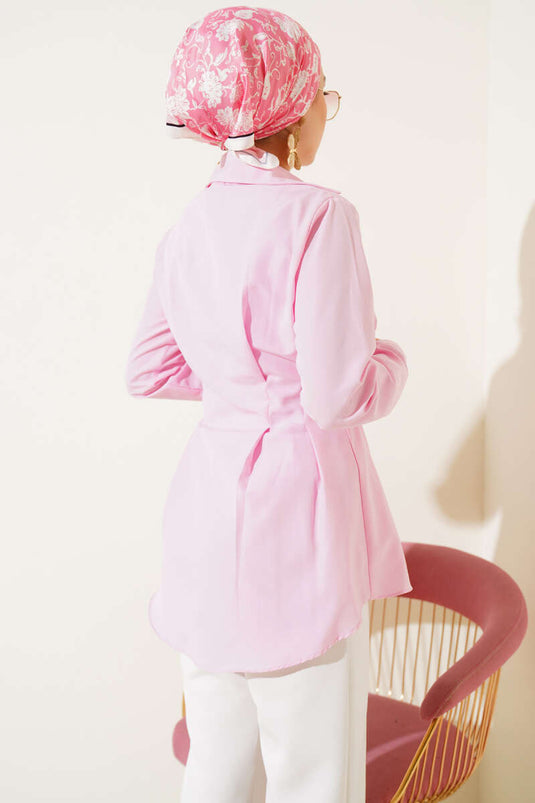 Pearl Detailed Waist Pleated Shirt Pink