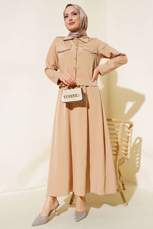 Pearl Detailed Two-Piece Set Latte