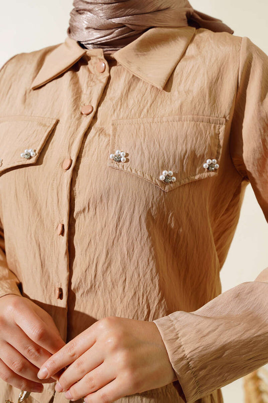 Pearl Detailed Two-Piece Set Latte