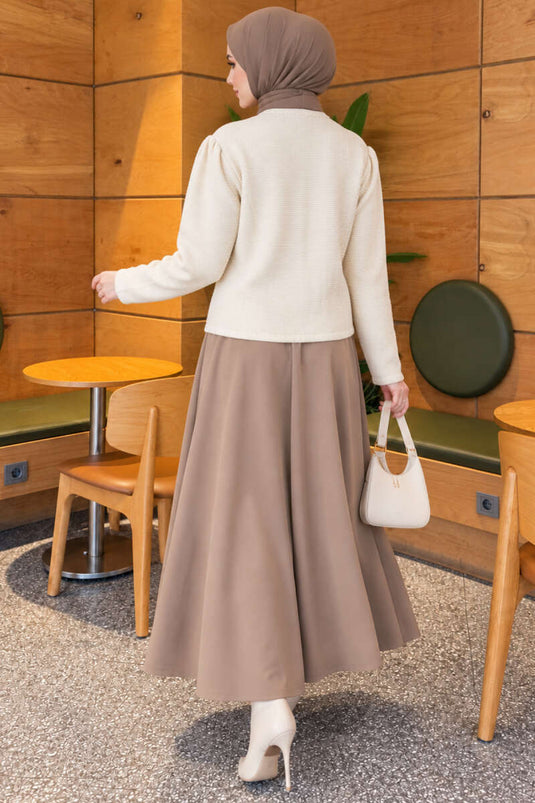 Beige Brei Vest Met Parelknopen