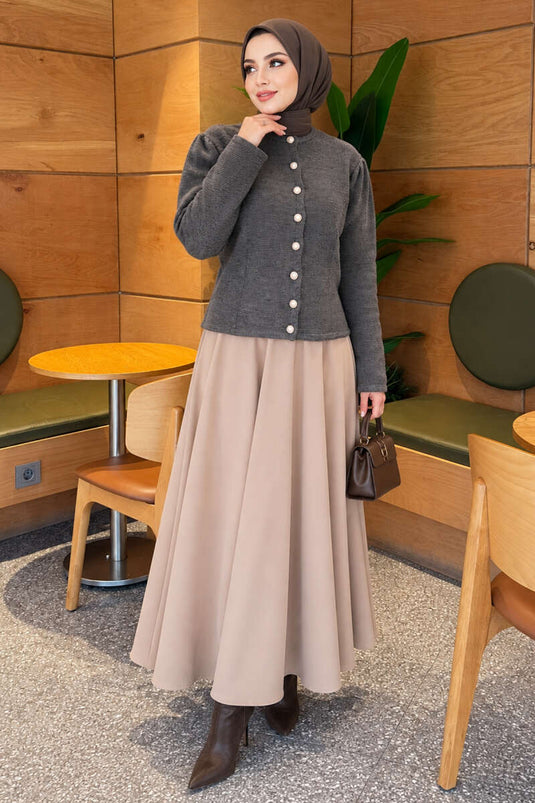 Cardigan In Maglia Con Bottoni A Perla Grigio Fumo