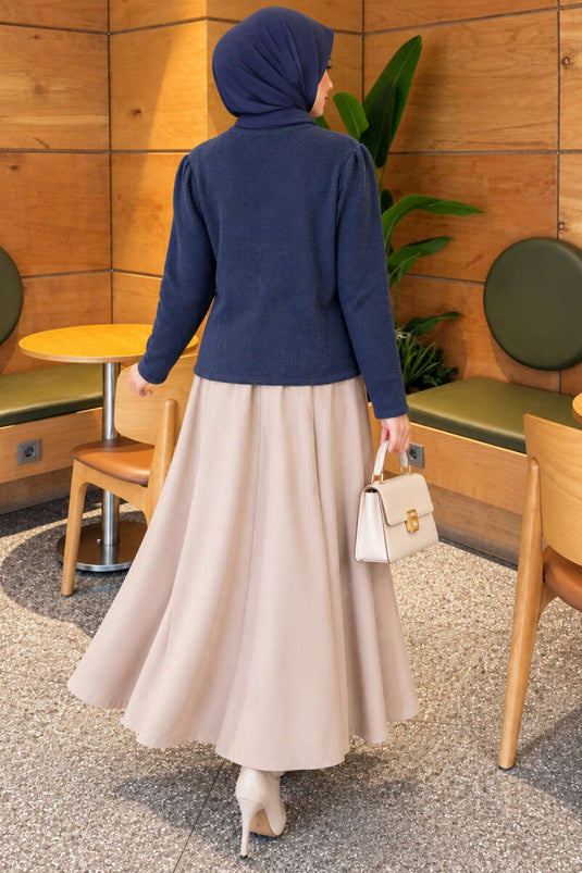 Indigo Pearl Button Knit Cardigan