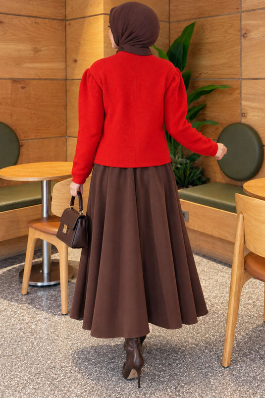 Gilet En Maille Rouge À Boutons Perle